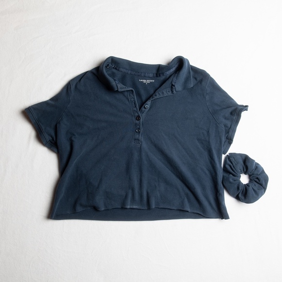 Laura Scott: Navy Polo Crop Top Scrunchie Set - Picture 1 of 3